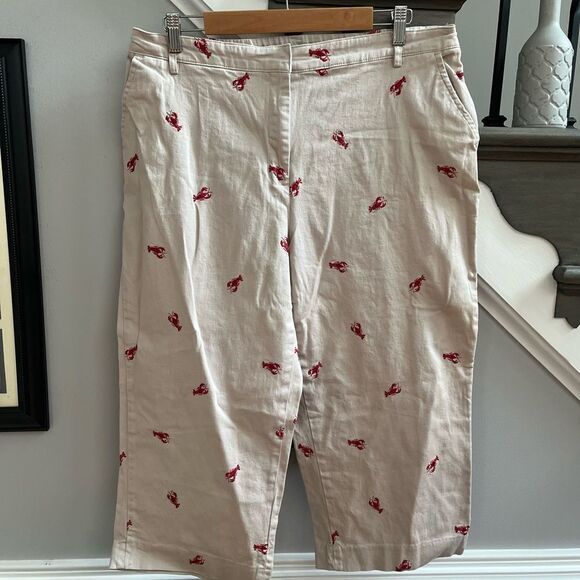 Kim Rogers Tan Lobster Embroidered Cropped Pants sz 16W - Picture 1 of 5